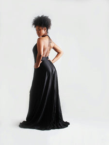 "Lena" Black Wrap Gown